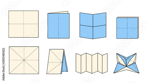 Paper folding brochure and leaflet templates set in simple vector style