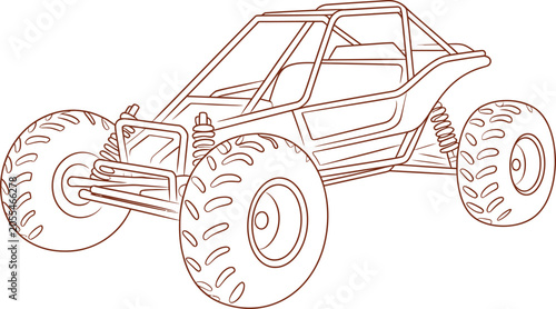 Obraz na plátně Off-road buggy, dune buggy, red line art, vector illustration, automotive design