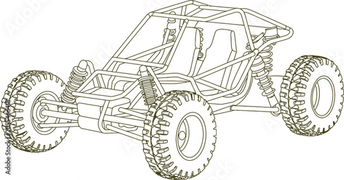 Schilderij op canvas Off-road buggy, dune buggy, vector illustration, line art, brown outline