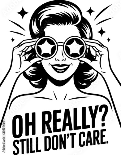 Woman with star glasses looking with surprise and a sassy message Vector Silhouette Isolated on white background
