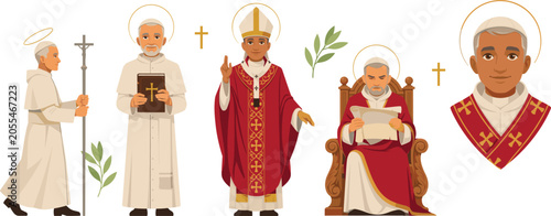Quadro su tela Catholic Pope and Saint Character Vector Set Featuring Holy Father in Traditiona
