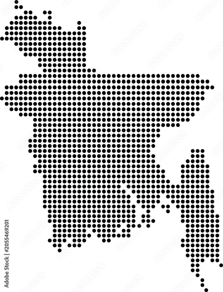 Obraz premium Bangladesh Dotted Map Minimalist Black Dots Silhouette Country Geography Graphic Element