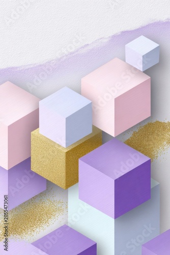 colorful pastel background with cubes and a gold texture