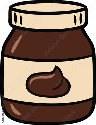 Brown Chocolate Spread Jar with Swirl Design on Cream Label in Flat Style Illustration
