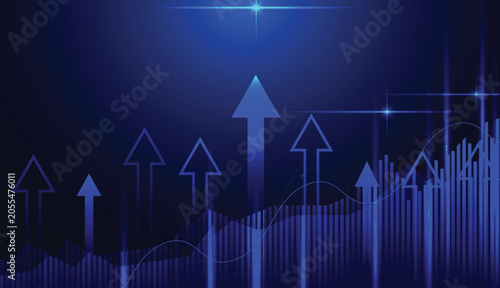 financial market trend. economy investment business graph and chart with isolated growth arrow bar graph arrow up on technology light blue financial background.