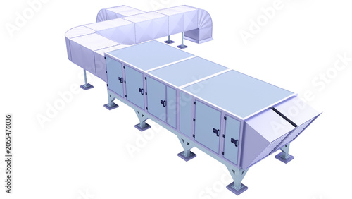 Air Handling AHU. Front and slightly upward view. 3D rendering isolated on white background. Ideal for professionals, educational, engineering, industrial design