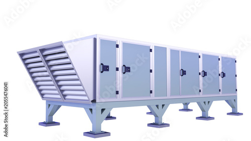 Air Handling AHU. Front and slightly lateral view. 3D rendering isolated on white background. Ideal for professionals, educational, engineering, industrial design