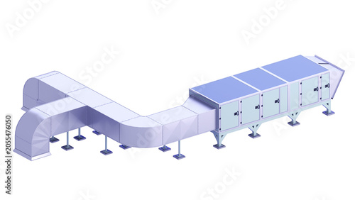 Air Handling AHU. Back and slightly upward view. 3D rendering isolated on white background. Ideal for professionals, educational, engineering, industrial design