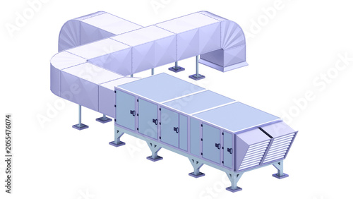 Air Handling AHU. Front and slightly upward view. 3D rendering isolated on white background. Ideal for professionals, educational, engineering, industrial design