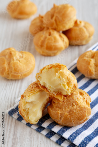 Homemade Mini Cream Puff with Whipped Filling, side view.