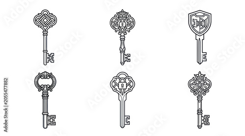 Quadro su tela Antique Key Collection Vector Set