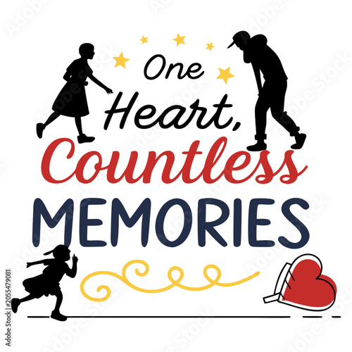 Fotografie Happy friendship day one heart countless memories typographic vector illustratio