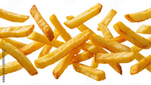Obraz na plátně Isolated crispy golden french fries scattered delicious fast food snack meal clo