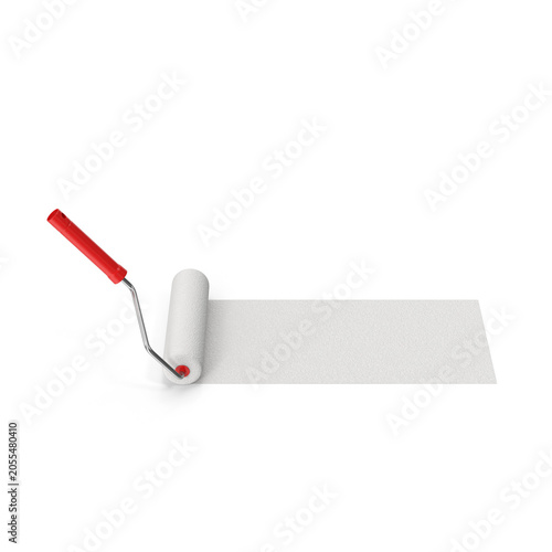 white paint roller with red handle 3d render