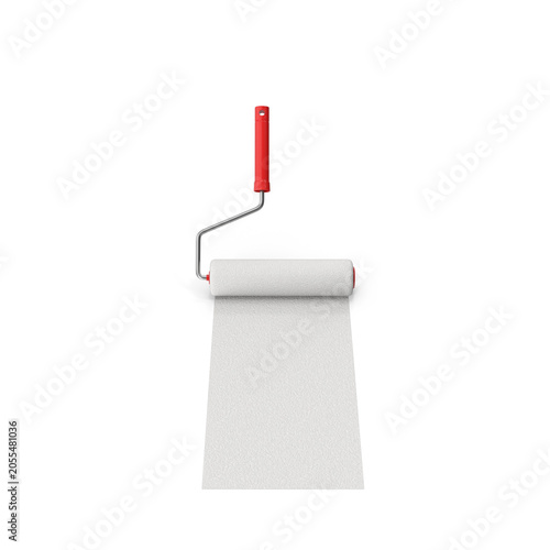 white paint roller with red handle 3d render