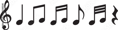 Fotografie Simple musical notes sheet with treble clef icon set