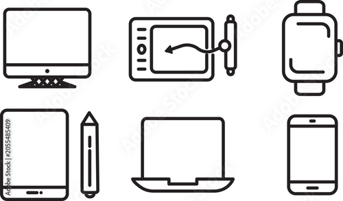Digital devices icon set for digital map navigation and wayfinding layouts, containing clean flat vector illustration elements in an isolated collection.