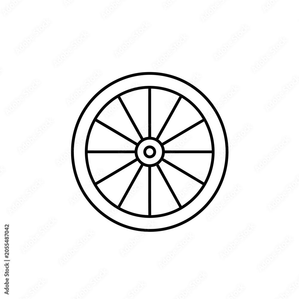 Fototapeta premium Bicycle Wheel Icon with Simple Monoline Vector Design on a White Background