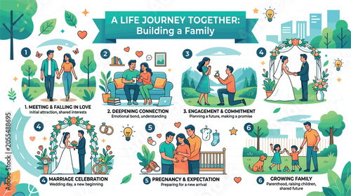 Fotografía Life Journey and Family Milestone Infographic Vector Illustration Showing Relati