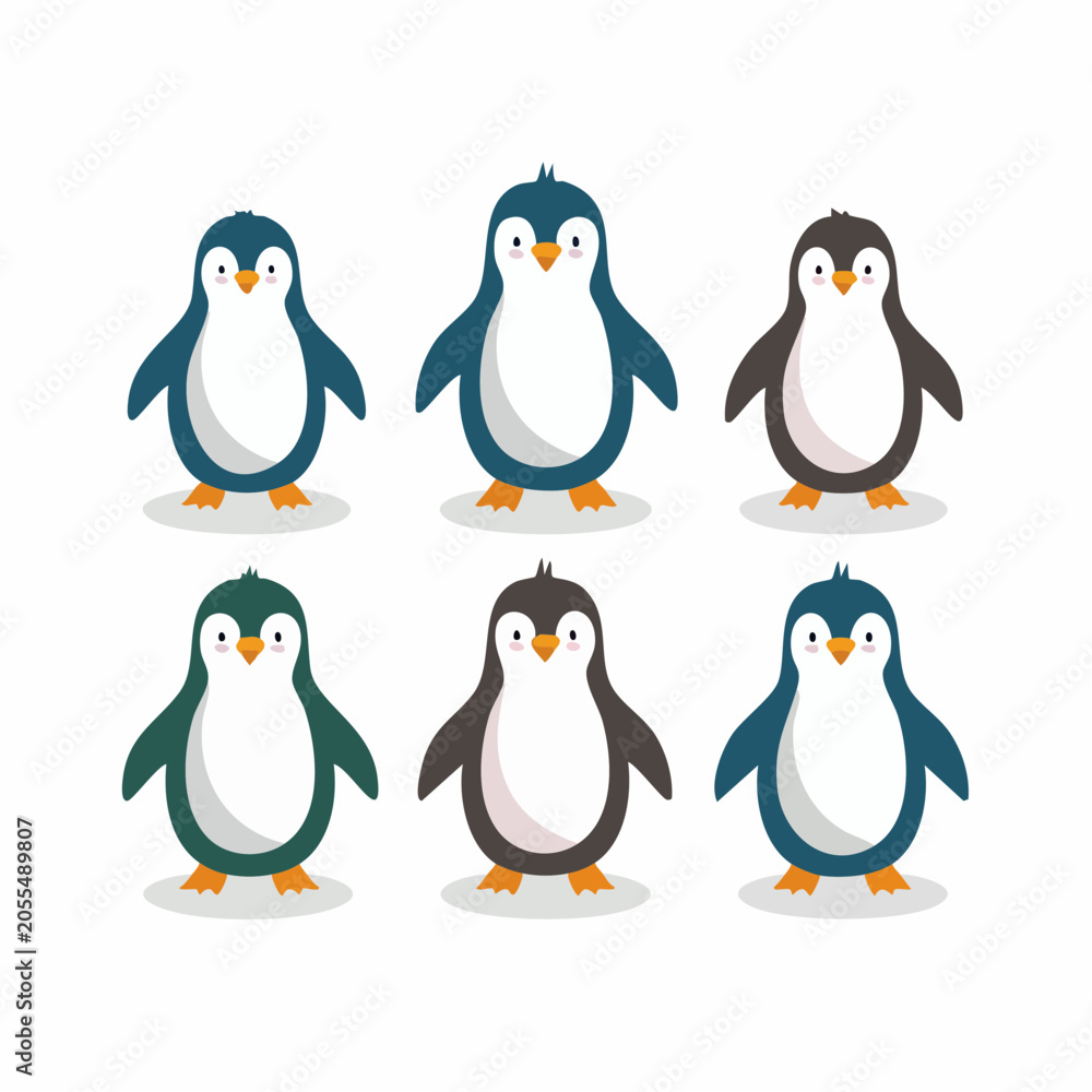 Naklejka premium Cute Cartoon Penguins Collection