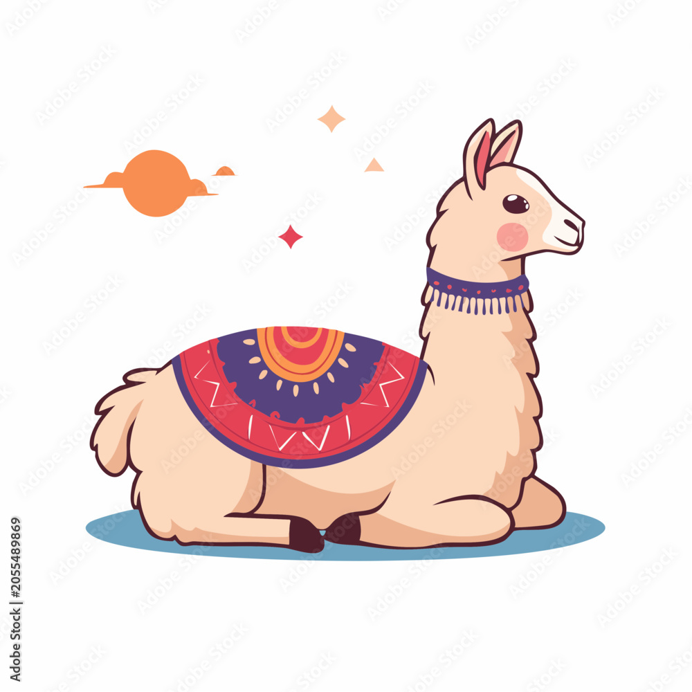 Naklejka premium Cute Llama Illustration with Colorful Blanket