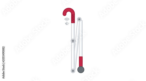 Red and white walking stick cane.
