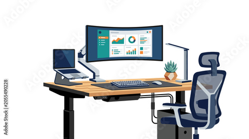 Ergonomic office chair and desk setup.