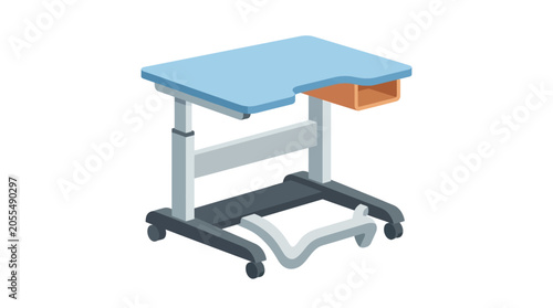 Medical hospital bedside table on wheels.