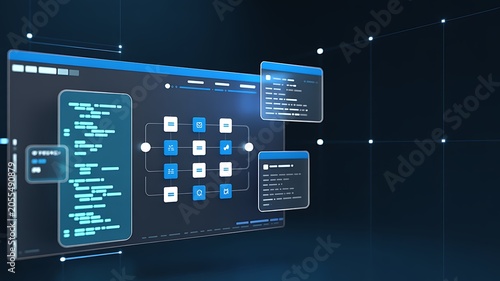 Futuristic interface with floating windows