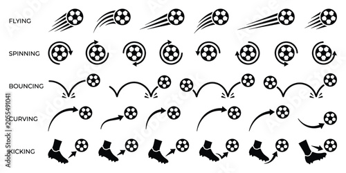 Foto Soccer ball motion path bundle with individual sports spin bounce curve flight k