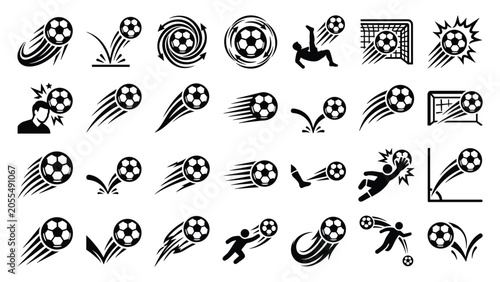 Tableau sur toile Soccer match gameplay icon set with player kick header goalkeeper save sport gam