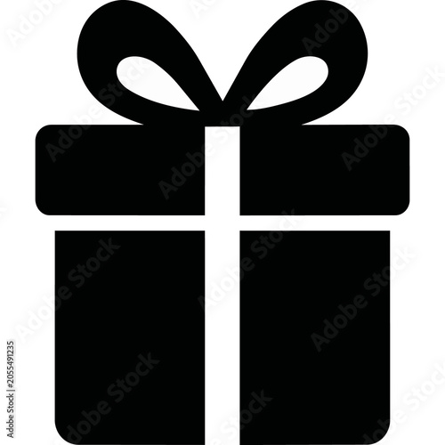 Black gift box icon with ribbon bow