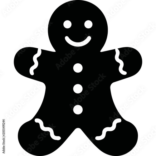 Black gingerbread man Christmas icon with icing details
