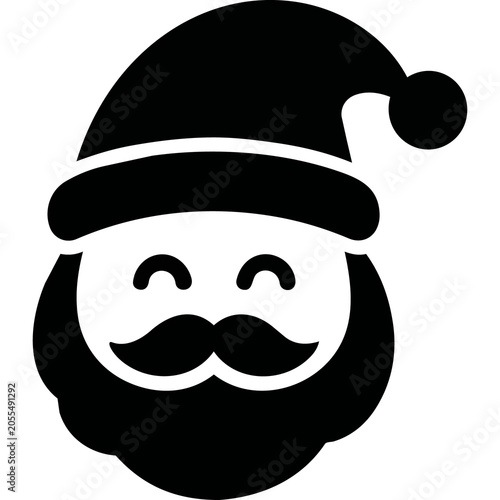 Black Santa face icon with hat and mustache