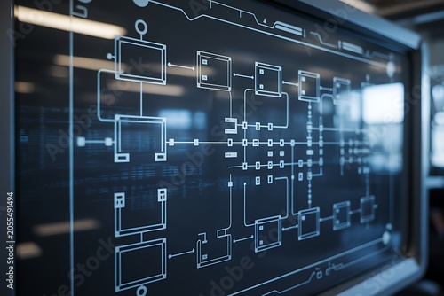 Futuristic Circuit Board Diagram on Screen
