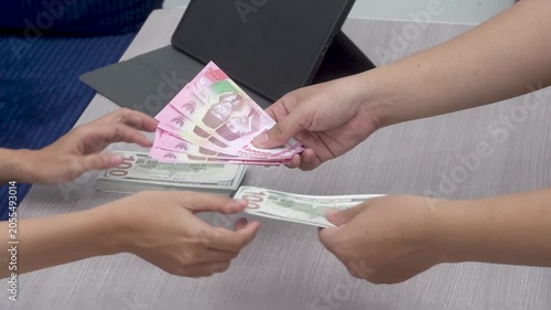 Currency Exchange Transaction of Indonesian Rupiah Banknotes for US Dollar Cash.