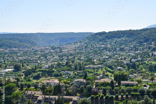 Panoramic view of houses in the hills in the South of France