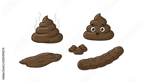 Set of various poop icons and shapes illustration with character