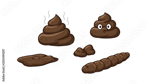 Canvas Print Set of cartoon style poop icons in various shapes with excrement
