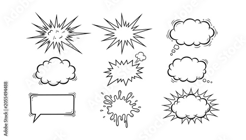 Φωτογραφία Black and white comic style speech bubbles and explosive bursts collection