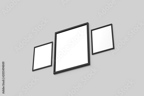 Modern Black Picture Frame Mockup Set on Gray Wall Background