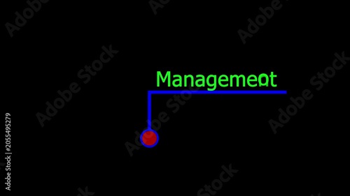 Text management icon and black background 4k motion video animation.