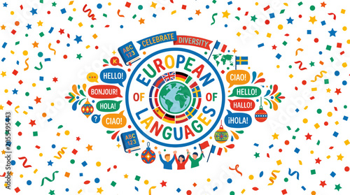 Fotografie European Day of Languages celebration with multi-language speech bubbles