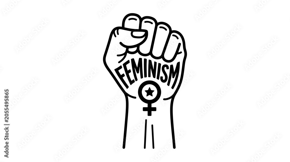 Fototapeta premium Black and white feminism raised fist power symbol.