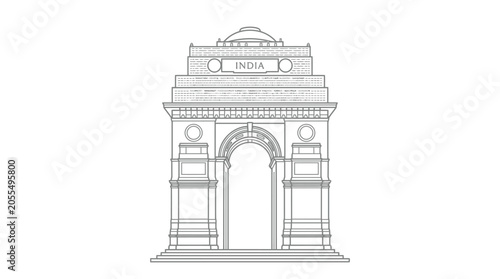 Minimalist line art illustration of the India Gate monument.