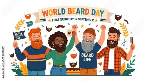 Tableau sur toile Diverse group of men celebrating World Beard Day.
