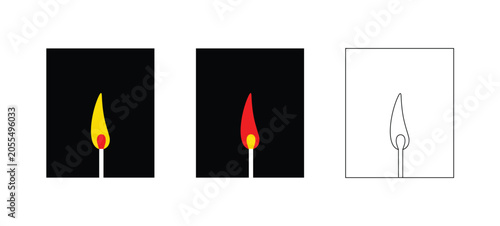 Quadro em tela Match with fire icon set, Burning Matchstick collection icon.