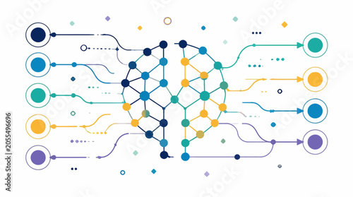 AI Brain Network Connections and Data Flowing