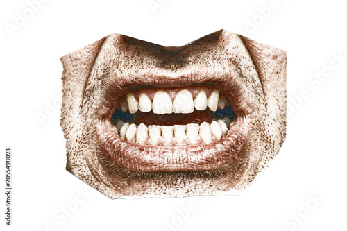 Foto Angry mouth with open teeth on white background