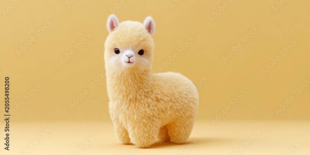 Naklejka premium a yellow alpaca with fluffy yellow wool, a cute face, and a yellow background.